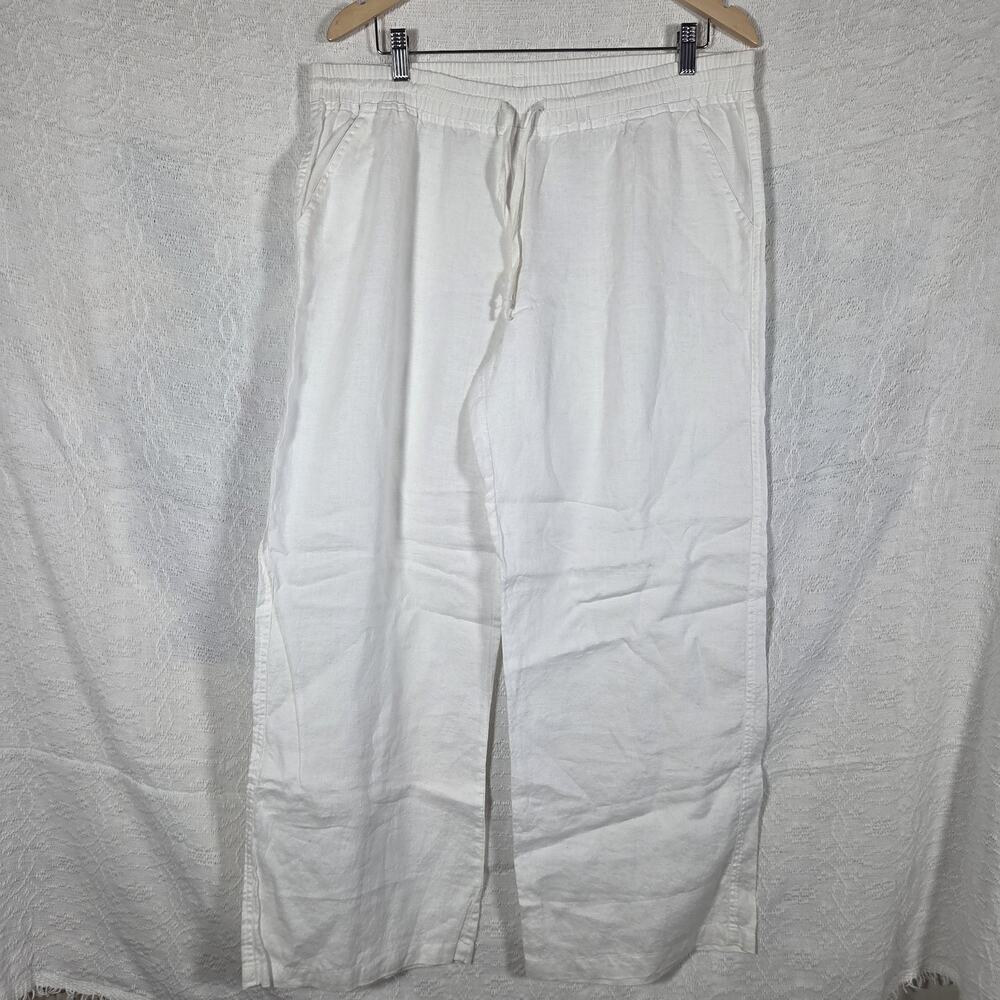 Allen Allen USA Linen Pants Womens XL White Wide Leg Drawstring Lightweight